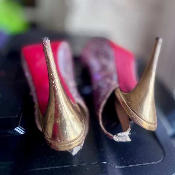 Christian Louboutin Multicolor Glitter Slingback Peep Platform Sandals Sz. 5.5 - Picture 10 of 15